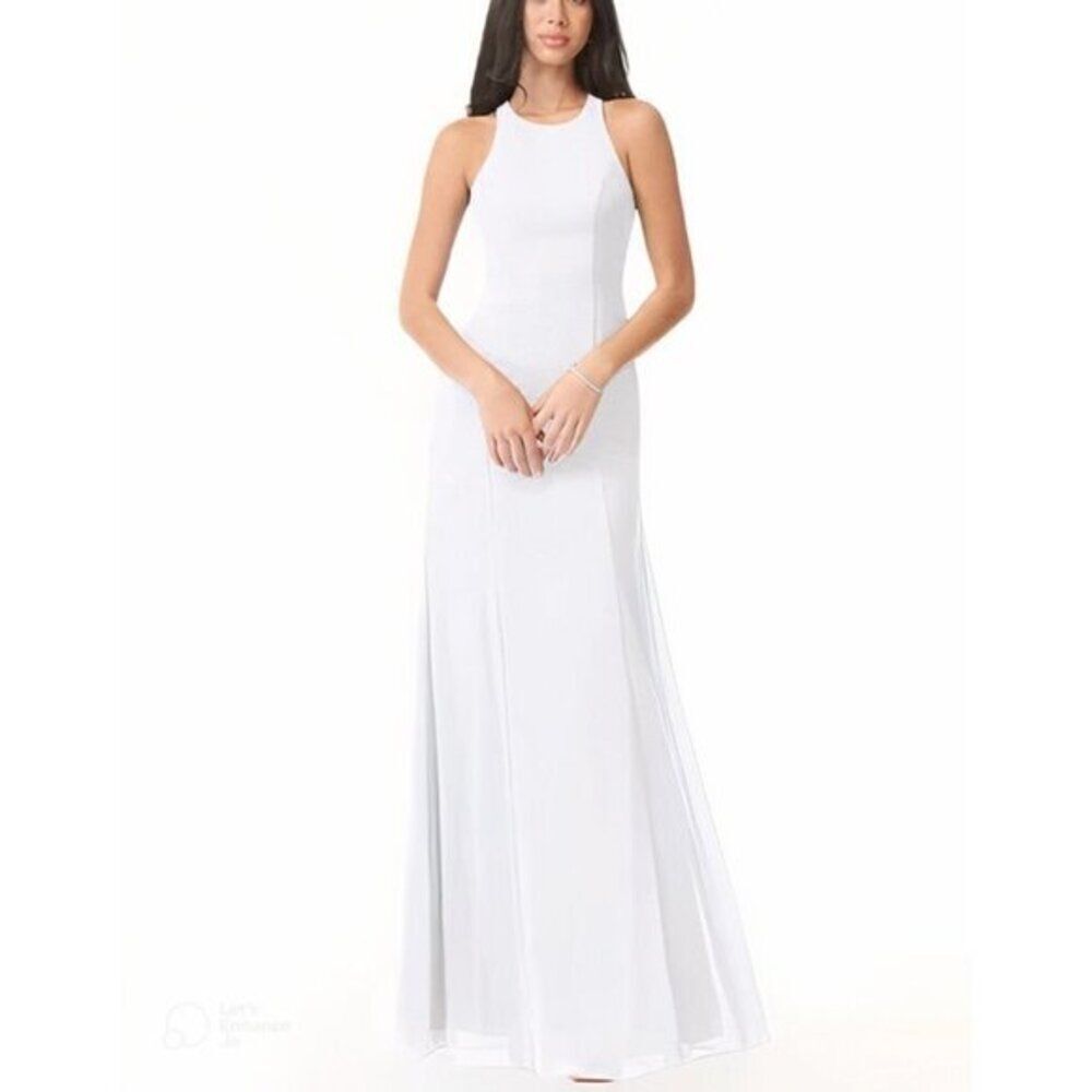 Azazie Women'Elegant White Dress Formal Bellatrix Maxi Bridal Shower Size 6 $109